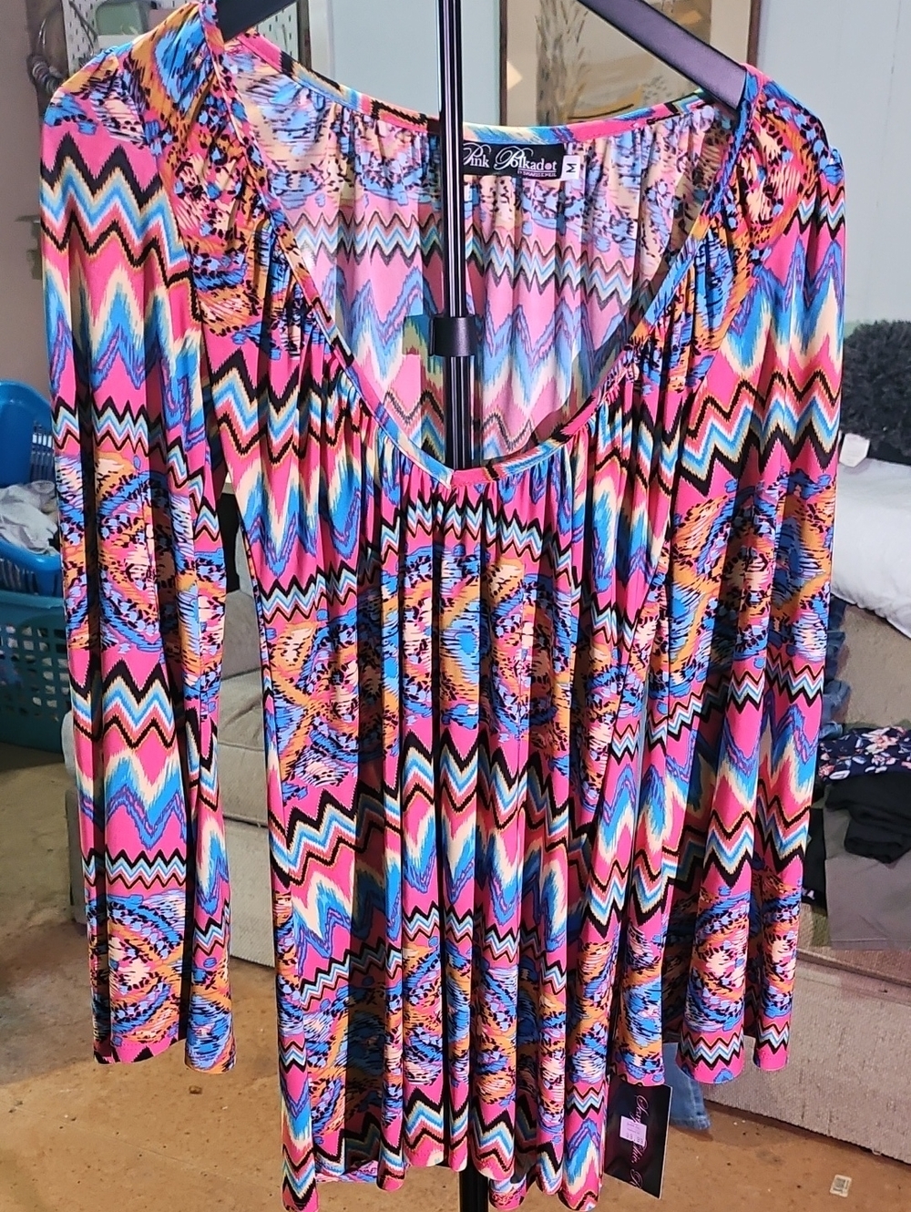 Pink Multi Chevron-Print Long Sleeve Blouse by Pink Moon